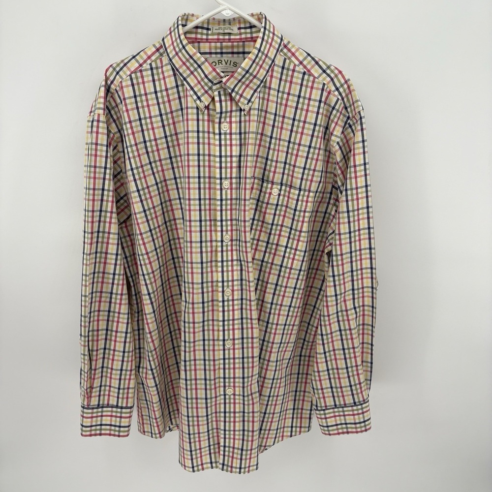 Vintage Orvis Shirt Mens XL Tattersall Check Button Down Cotton Long Sleeve